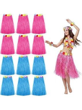 18 Hawaiian Grass Hula Skirts - Pink